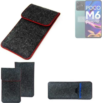 Produktbild von K-S-Trade Handy Schutz Hülle kompatibel mit POCO M6 Pro 5G Schutzhülle Handyhülle Filztasche Pouch Tasche Case Sleeve Filzhülle dunkelgrau roter