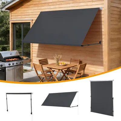 Obrázek produktu pro Ikodm – zatahovací markýza, okenní markýza, balkonová markýza, antracitová, 250 x 150 cm, s šňůrou, látkou a ocelovou konstrukcí