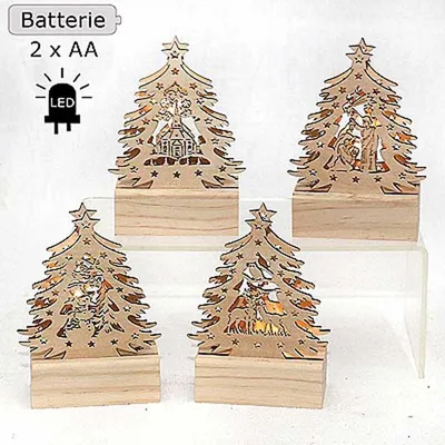 Produktbild von Mini-LED-Laserholz-Baum - Seiffener Kirche - für Batteriebetrieb 13 x 7 x 11 cm