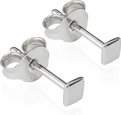 Produktbild von Paar Ohrstecker kleine Platte 925 Silber 3mm glanz Viereck Quadratische Ohrringe