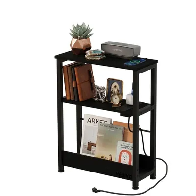 Obrázek produktu pro Noční stolek, černý, 45 cm, s prodlužovací zásuvkou, moderní loftový styl