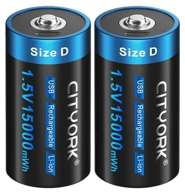 Obrázek produktu pro D-velká nabíjecí baterie, nabíjení přes USB, kapacita 15000 mAh, 2 kusy