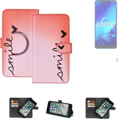Produktbild von K-S-Trade Schutzhülle Handyhülle kompatibel mit Alcatel 3 (2019) Hülle cover bookstyle Etui ''smile'' rot Standfunktion Kameraschutz (1Stk)