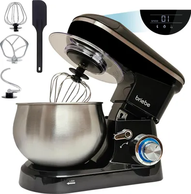 Produktbild von Briebe KM1164 Knetmaschine Küchen, 5L Edelstahlschüssel, 6 Geschwindigkeiten LED-Touchscreen Schwarz