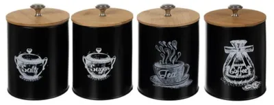 Produktbild von Ruhhy Vorratsdosen - 4x Stuck - 1,5 L - D11 x H17 cm - Kohlenstoffstahl/Bambusholz