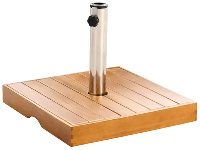 Produktbild von BELIANI Sonnenschirmständer Braun Eichenholz u. Marmor Quadratisch 48x48 cm Größenanpassung 4 Kunststoffhülsen Moderner Schirmfuß für Garten Terrasse