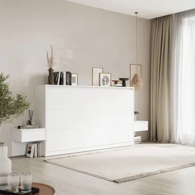 Produktbild von SMARTBett Set 100-Schrankbett Horizontal CLASSIC mit 2 Nachtkonsolen Weiss