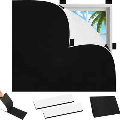 Produktbild von Verdunkelndes Rollo ohne Bohren 100 x 145 cm - Verdunkelungsstoff mit Klettverschluss - Dachfenster Verdunkelung
