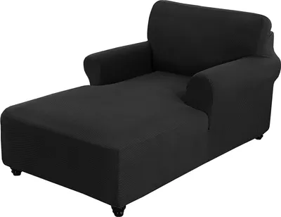 Obrázek produktu pro Chaise Longue Cover Stretch Chaise Longue Slipcover pro obývací pokoj Chaise Longue s dvojitým ramenem Chaise Longue Cover, černý