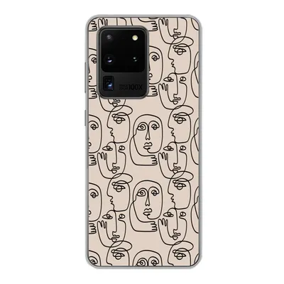 Produktbild von MuchoWow® Handyhülle Schutzhülle Hülle für Samsung Galaxy S20 Ultra Muster - Kopf - Strichzeichnung Silikon Softcase Handy Hülle - Karteninhaber