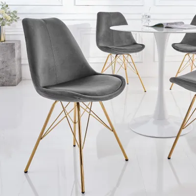 Produktbild von riess-ambiente Design Stuhl SCANDINAVIA MEISTERSTÜCK dunkelgrau Samt goldene Beine Esszimmerstuhl Essstuhl