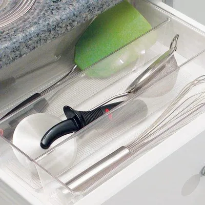 Image de Tiroir de rangement pratique pour cuisine, 3 compartiments, transparent, 267 x 76 x 35 cm