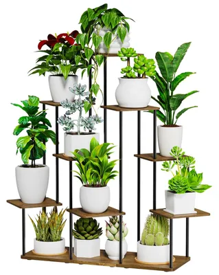 Produktbild von Pflanzenständer Blumenständer Pflanzenregal - Höhenverstellbar - Schwarz - Für Balkon und Wohnzimmer