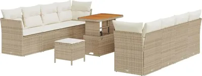 Immagine prodotto di Set da giardino composto da 11 pezzi, divano per 8 persone, colore beige e crema, realizzato in rattan sintetico