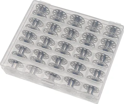 Produktbild von vhbw Aufbewahrungs-Box kompatibel mit Husqvarna Viking 140, 118 Emerald, 160, 116 Emerald Nähmaschinen-Spulen - inkl. Unterfaden-Spulen, Metall