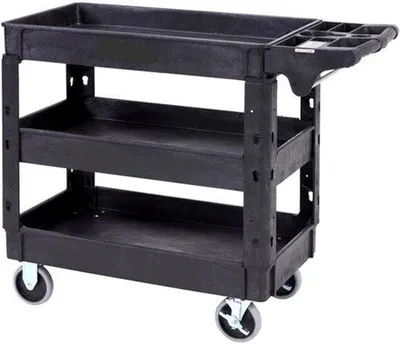 Obrázek produktu pro Servisní vozík s otočnými gumovými koly a ergonomickou rukojetí – dvoudílný/třídílný, vhodný pro sklad/garáž/úklid