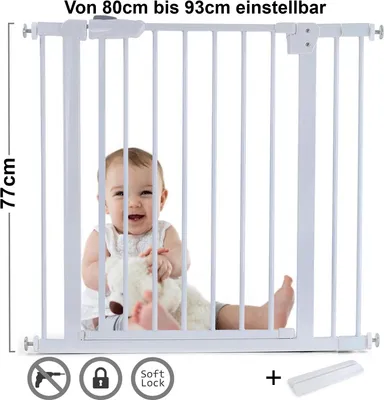Produktbild von Absperrgitter Treppenschutzgitter Metall weiß + Rampe 80 - 93cm  77cm hoch