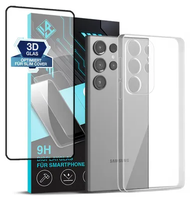 Produktbild von Handyhülle für Samsung Galaxy S24 Ultra mit 9H Displayglas Displayschutz Hülle Transparent Flexibel Elastisch Case Cover Backcover Schutzhülle