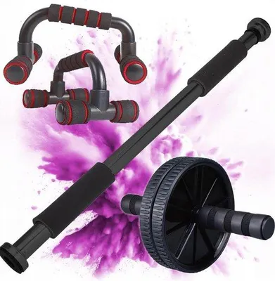 Produktbild von Famanu Trainingsset mit verstellbarer Klimmzugstange und Bauchroller - ideal für Fitness zu Hause