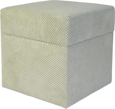 Produktbild von Samt-Hocker ZEFIR DOT 40x40 cm quadratisch mit Stauraum – aufklappbarer Polsterhocker fürs Wohnzimmer – Hellbeige