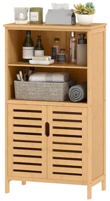 Produktbild von Badezimmerschrank aus Bambus mit 2 Lamellentš¹ren und 2 F?chern, 50 x 29 x 92 cm, natur