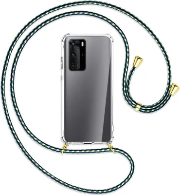 Produktbild von Handykette Backcover-Schutzhülle mit Band (Metall goldfarben) für Huawei P40 - grün/blau/weiß