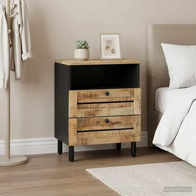 Image de vidaXL Table de chevet marron et noir 50 x 33 x 60 cm en bois massif de manguier