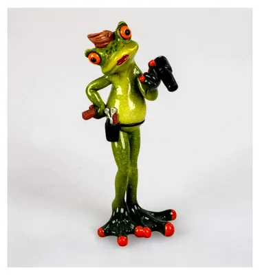 Produktbild von Dekofigur Frosch als Friseur handgefertigt glänzender Kunststein 17 cm