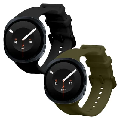 Produktbild von kwmobile 2x Uhrenarmband für Samsung Galaxy Watch 9 Armband - Fitnesstracker Band Set aus TPU Silikon - Ersatzarmband Smartwatch - Schwarz Dunkelgrün