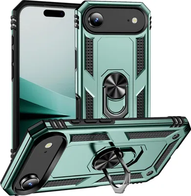 Obrázek produktu pro Pouzdro pro iPhone Air dvouvrstvé robustní, vojenská ochrana pouzdro s držákem prstenu a stojánkem zelené