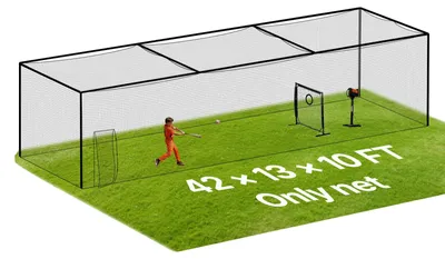 Obrázek produktu pro VEVOR Baseballová klec 1270x390x308 cm, samostatně stojící přenosná klec s 30 vrstvami & uzlovaným HDPE & karabinami, cvičná síť pro venkovní i vnitřní použití, zahrada  (POUZE SÍŤ)