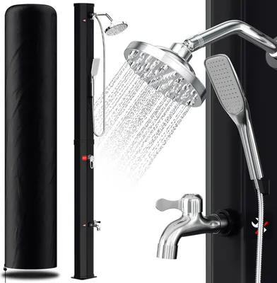 Zdjęcie produktu dla Bettizia – prysznic solarny, prysznic basenowy, prysznic ogrodowy 35 l z osłoną i ręczną słuchawką, prysznic kempingowy do 60°C, prysznic z deszczownicą, prysznic zewnętrzny, prysznic kempingowy, basen