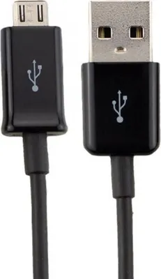 A close-up shot of a black USB cable with Micro USB and USB-A connectors.