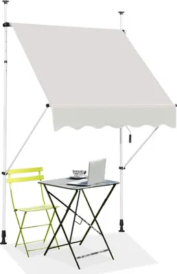 Produktbild von 150 x 175 cm Klemmmarkise mit Handkurbel, Balkonmarkise ohne Bohren, Höhenverstellbare Markise für Terrasse Balkon Veranda (Beige)