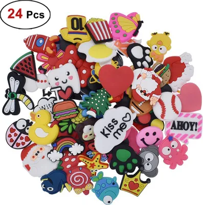 Produktbild von 24 Stücke PVC Schuh Charms Karikatur Schuhe Charms, PVC-Schuh-Charms,für Clog Schuhe Dekoration Armband Armband Party Gefallen