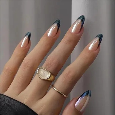 Image de Ongles factices en forme d'amande, couleur noire avec pointe française, 24 pièces, finition chromée brillante