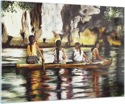 Produktbild von Bilder auf glas - Frau Wasser Boot - 100x70cm - Glasbilder - Wandbilder - Kunstdruck - zum Aufhängen bereit - Wanddekoration aus Glas - Glas Bilder - Wandbild auf Glas - Einteilig - GAA100x70-3732