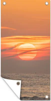 Produktbild von MuchoWow® 80x160 cm Outdoor-Poster Gartendeko Sichtschutz Garten Poster für den Garten  Sonnenuntergang auf dem Meer