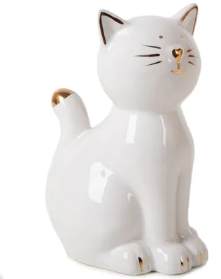 Produktbild von Katzenfigur aus Porzellan Weiß Gold Geschenk 13,5 cm