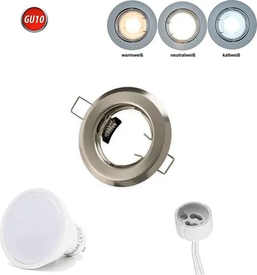 Produktbild von Einbaustrahler GU10 Einbaurahmen Ø60mm Bohrloch Aluminium inkl. GU10 3W Kaltweiß 240 lm LED Leuchtmittel Satin Rund