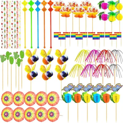 Produktbild von Cocktail Deko Set 171 Stück, Wiederverwendbar Cocktail Zubehör, Schirmchen, Feuerwerk Sticks, Rührer, Strohhalme, Party Dekoration