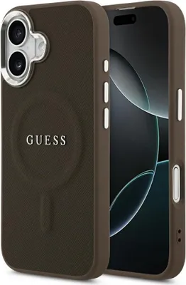 Produktbild von Guess Saffiano MagSafe Logo Hülle für iPhone 17 Braun Handyhülle