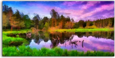 Produktbild von Coloray Acrylbild 120x60  Wandbild Acrylbilder Deko Kunst Malerei Wasser Baum Gras