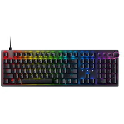 Immagine prodotto di Razer Huntsman V2, tastiera ottica da gioco, luce LED RGB, russa, nera, cablata, interruttore viola cliccabile