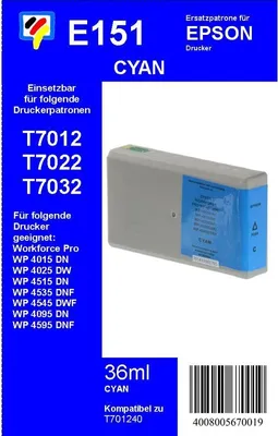 Produktbild von E151 - Dr. Inkjet Ersatzpatrone - cyan - mit 36ml Inhalt ersetzt T701240