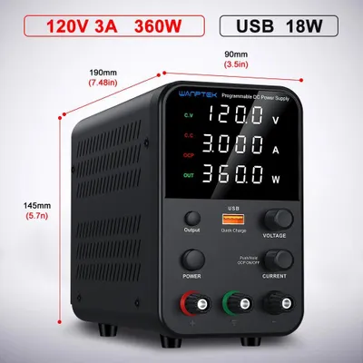 Image de Alimentation de laboratoire - Alimentation continue réglable de 0 à 120 V et de 0 à 3 A - Tension et courant stabilisés - Sortie de charge USB - Prise européenne