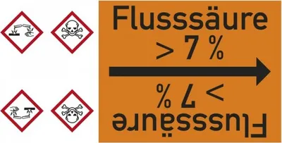 Produktbild von Dreifke® Rohrleitungsband Flusssäure > 7%, DIN 2403, ab Ø 15mm, orange/schwar...