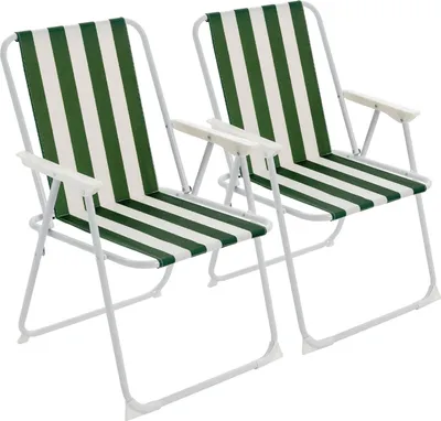 Produktbild von Harbor Housewares Klappbare Strandkörbe aus Metall – Grün gestreift – 2er-Pack