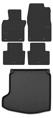 Image de Tapis en caoutchouc + bac de coffre pour Mazda 3 IV 2019- (berline, roue galette) – 5 pièces, noirs, sur mesure