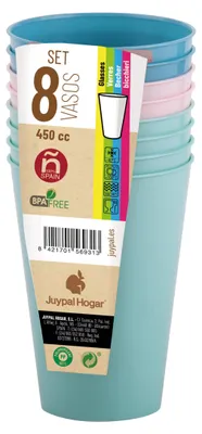 Produktbild von Juypal Trinkbecher - 8x - pastellfarben - Kunststoff - 450 ml - BPA-frei